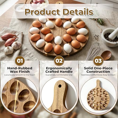 Wooden Deviled Egg Platter, Reversible 24-Hole Charcuterie Board Tray | Charcuterie serving board, food safe egg holder, perfect for kitchen countertop, parties, holiday gatherings, holds 24 eggs. - size: 24 holes