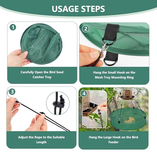 2Pcs Bird Seed Catcher Tray for Hanging Bird Feeder Platform, 4" Deep Birdseed Hoop for Hummingbird Feeders Bee Feeder Outdoor Garden Accessories (Green, 20inch)