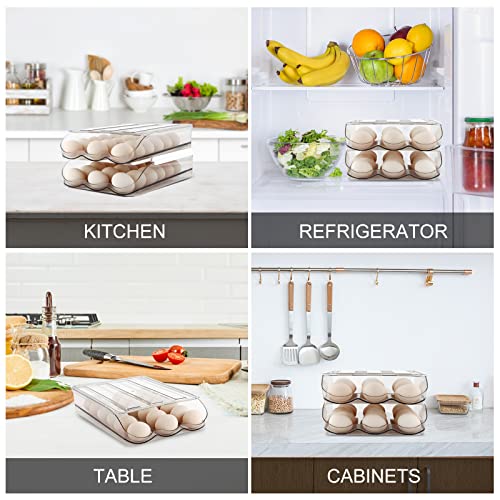 MesRosa Egg Holder for Fridge, Automatic Rolling Container Storage 18 Eggs | Clear Large Capacity Egg Organizer for Refrigerator with Lid, Stackable Dispenser, Tray & Bin, Saving Space -1 Layer - size: 1 Layers Holder 18 Eggs