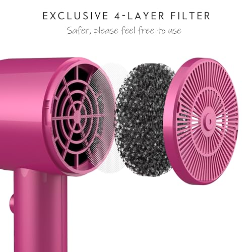 AINA Diffuser Hair Dryer Full-Featured Blow Dryer 110V/1600W(Neon Pink) | 3 Heat/2 Speed;Cold shut button;Lightweight;Compact Size;High Temp;Low Airflow;Same Results;Less Expense - color: Neon Pink, size: 3 Piece