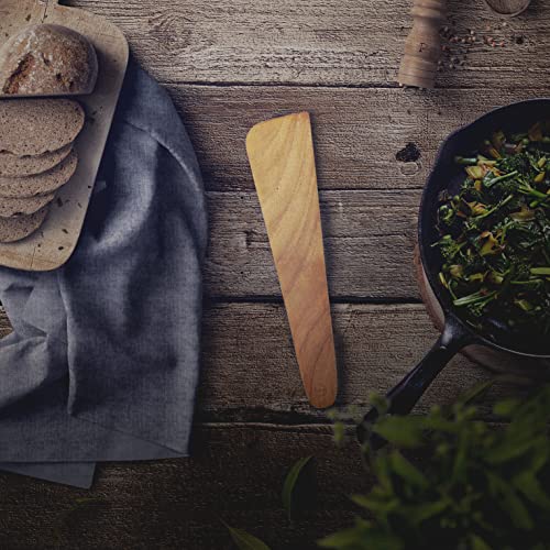 FAAY 10" Flat Wooden Spatula for Cast Iron, Egg Flipper, Pan Scraper, Handcraft from High Moist Resistance Golden Teak for Non Stick Cookware (10") - size: 10"