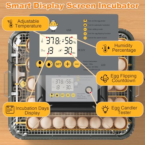 30 Egg Incubator for Hatching Eggs with Auto Egg Turning, High Precision Temperature & Humidity Display, Hatch Day, Egg Candler, Upgraded Motor, Incubator for Hatching Chickens, Higher Hatch Rate