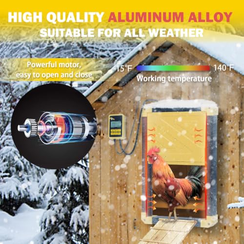Aivituvin Solar-Powered Automatic Chicken Coop Door with Heating, Weatherproof Auto Opener for Chicken Houses/Duck Runs, Dual Power Modes, Safety Sensor, Easy Installation (Black)
