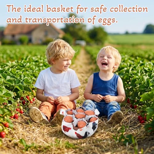 Egg Collecting Basket, Canvas Egg Gathering Basket | Egg Basket for Gathering with 7 Pouches for Chicken, Duck, Goose, Bird, Various Poultry Collection (Black and white chicken) - style: Black and white chicken