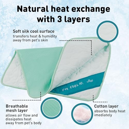 INSPECTOR TAIL Dog Cooling Mat, Indoor & Outdoor, Large Self Cooling Pad | No Freeze Needed, Breathable, Washable, Portable Cooling Mat for Dogs with Travel Bag, Fits Car, Crate, Floor & Bed, 38"x 27" - size: Mint- 38.98" x 27.17