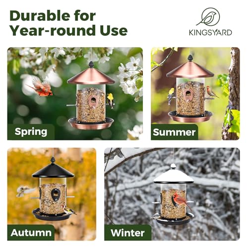 Kingsyard Large Metal Bird Feeder for Outdoors Hanging, Tube Bird Feeders | Squirrel Chew Proof, 4 1/2 Cups Capacity, 8 Ports, 360° Seed Tray, Weatherproof, Easy to Clean & Refill, For Cardinal, Black