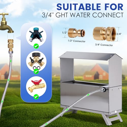 1.6 Gal Automatic Chicken Waterer with Float Valve Kit and Bottom Bracket | Stainless Steel Poultry Waterer Dispenser No Leaks Chicken Coop Accessories for Hen Duck Goose Turkeys