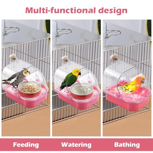No Mess Parakeet Feeder, 2 in 1 Pull Out External Parrot Feeder with Bottom Drawer Hanging Shower Box for Birds Budgies Parakeet Small Parrot Cockatiels(Pink) - color: 【Pink】
