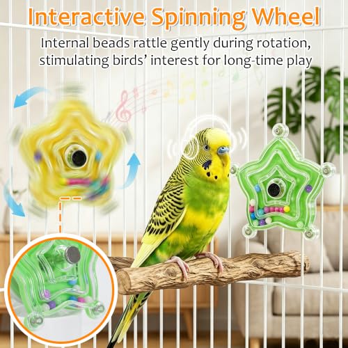 2pcs Bird Toys for Parakeets with Bell, Spinner Wheel (Rondom Color) | Colorful Toy with Pendant Create Soft Rustling Sounds When Spinning, Safe for Chewing to Meet Birds' Gnawing Instincts - style: 2pcs with bell