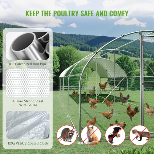 Large Metal Chicken Coop Runs for Yard with Cover, 10x26x6.5 | Perch Bars, Split Doors, Waterproof Covers, Mesh Wire - color: Round Top, size: 315.0"L x 118.1"W x 78.7"H
