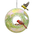 DUSVALLY Hanging Bird Feeder, 9 Inch Mosaic Glass Fly Through Bird Feeder | Mosaic Glass Bird Feeder • Fly Through Design • Hanging Outdoor Feeder • Drainage Hole • Easy to Fill & Clean - color: Green