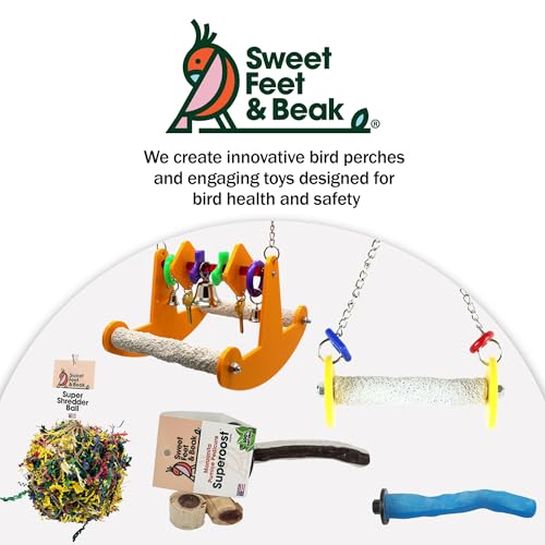Sweet Feet and Beak Roll Bird Swing, Medium, Cage Pedicure Perch, Blue | Ceiling Mount, 9" Perch, 1-1/2" Diameter, Hangs 18", Beak Resistant Plastic Ends and Rings, Trims Nails Naturally - color: Blue, size: 9" Medium