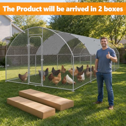 Metal Chicken Coop with Waterproof Curved Roof, 13.1×9.8×6.4ft | Thickened Steel Frame, Predator-Proof Wire, Weatherproof & UV Resistant Cover, Detailed Assembly Guide & Tool Kit - size: 157.2"L x 118.1"W x 76.8"H