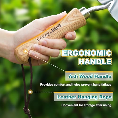Berry&Bird Potting Trowel, Stainless Steel Serrated Hand Shovel, Wood Handle Garden Trowel Tool with Measuring Scale for Effortless Digging,Roots，Planting, Cutting and Transplanting - color: Potting Trowel
