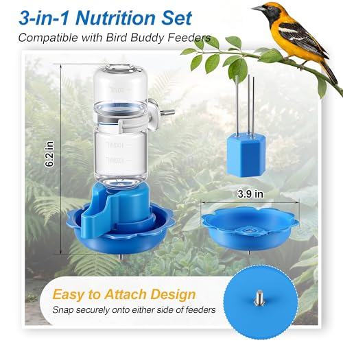 3 in 1 Nutrition Set, Compatible with Bird Buddy Feeders, Outdoor Bird House Accessories with Water Fountain, Fruit Spike & Jelly Tray Feeder, Easy to Attach