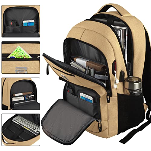 Laptop Backpack,Business Travel Anti Theft Slim College Backpack | Water Resistant Durable Computer Bag Gift for Women & Men Fits 15.6 Inch Laptop and Notebook - Khaki - color: Khaki, size: 15.6 Inch, style: Laptop