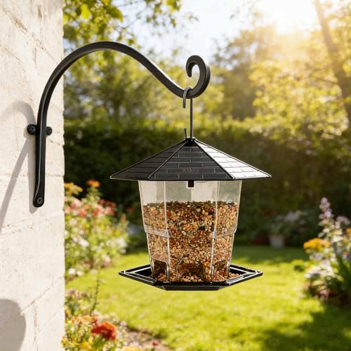 Lifyzoon Hanging Plant Brackets Outdoor: 50lbs Weight Capacity - Hanging Bird Feeder Hangers, 12-Inch 4 Pack Black Metal Outdoor Wall Hooks for Heavy Plants, Birdhouse, Wind Chimes - size: 2B-12“4PCs