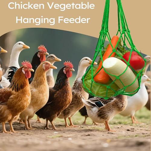 Chicken Vegetable Hanging Feeder 2PCS - Reusable Poultry Feeding String Bag, No Waste Enrichment Feeder for Hens Ducks Coops, Chicken Toy for Coops(Green) - color: Green