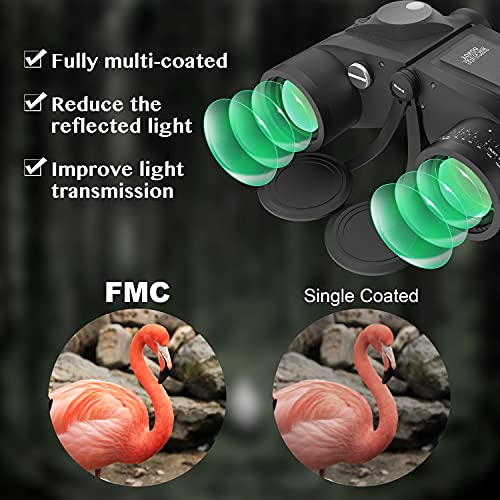 AOMEKIE 10x50 Waterproof Marine Binoculars for Adults with Rangefinder Compass BAK4 Prism FMC Lens for Birdwatching Hunting Boating Fishing Water Sports(Black) - color: Black