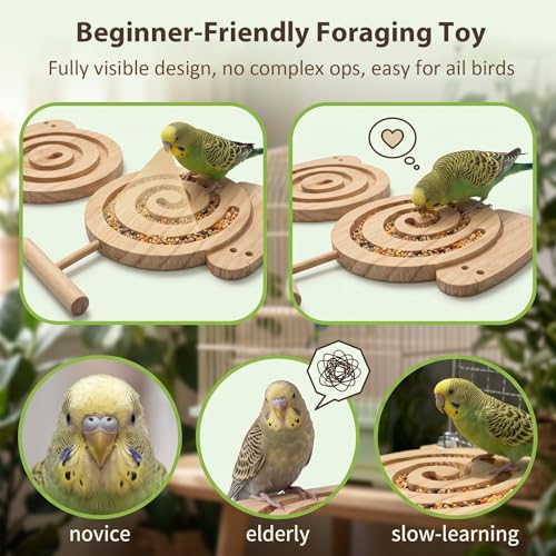 2Pcs Bird Foraging Toys Puzzle Feeders, Wood Bird Enrichment Toys with Perch for Cages Reduce Seed Mess, Foraging Toys for Novice/Older/Slow-Learning Birds