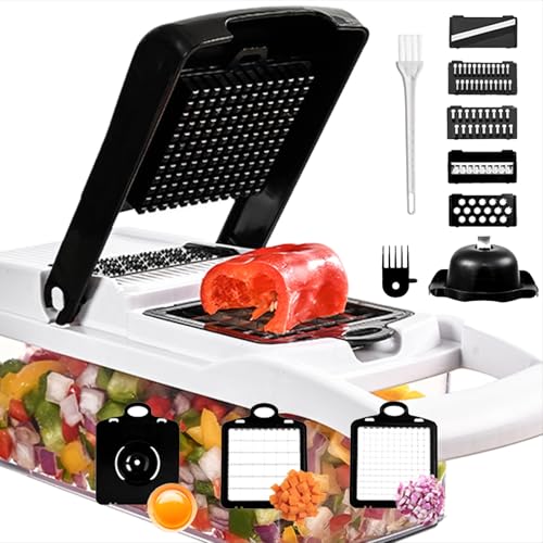 Vegetable Cutter 12-in-1, Multi-Purpose Vegetable Slicer and Chopper with 7 Interchangeable Blades, Container, Egg Separator, Hand Protector & Cleaning Brush – Vegetable Choppers & Salad Cutter