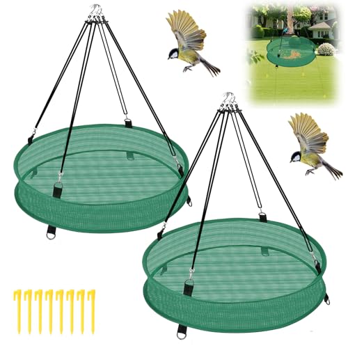 Lettry 2Pcs Bird Seed Catcher Tray with 8pcs Plastic Stakes for Hanging Bird Feeder Platform, Birdseed Hoop for Outdoor Garden Hanging Tray (Green, 18inch) - size: 18inch