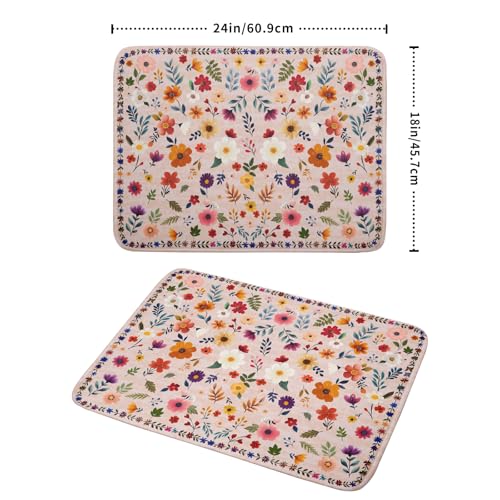 Spring Flowers Dish Drying Mat - Summer Pink Floral Washable Decorative Drying Pad for Women Home Kitchen Decor - color: Wildflowers Pink, size: 24" x 18"
