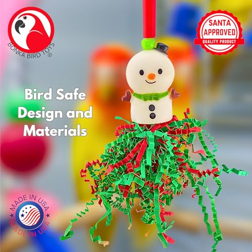 Bonka Bird Toys 3003 Christmas Snowman Crinkle 5" x 4.5" Plastic and Paper Bird Toy for Parakeets Lovebirds Cockatiels Parrotlets Senegals Quakers and Small Birds Cage Chew Shred Toy