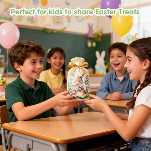 JOINDO 50 PCS Easter Treat Bags, 6x9 Inches fit Goodies and Small Gifts, Ribbon Drawstring Fast Packaging & Easy Use, Stand up Bottom, 3 Patterns, (Pattern 3) - color: Pattern 3