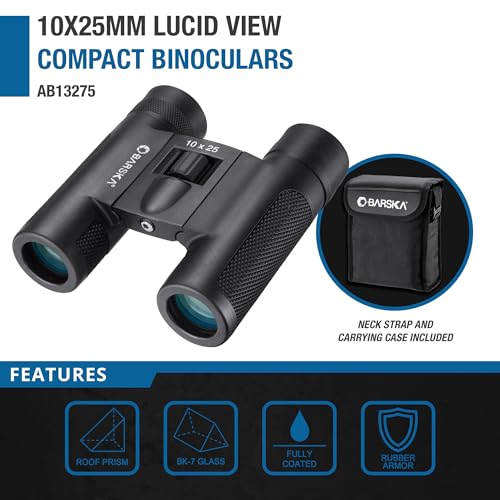 Barska Lucid View Compact Binoculars – Fully Coated Roof Prism, Center Focus, Lightweight Outdoor Binoculars for Bird Watching, Hiking, and Travel - size: 10x25