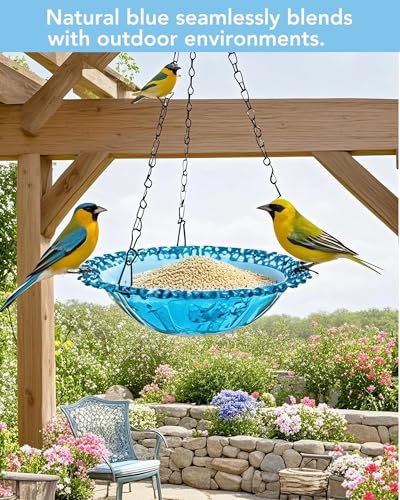 2 Pack Hanging Bird Baths and Feeders for Outdoors, Plastic Bird Bath Bowl & Hanging Feeder for Garden Yard Decor,Nature Blue - color: Nature Blue