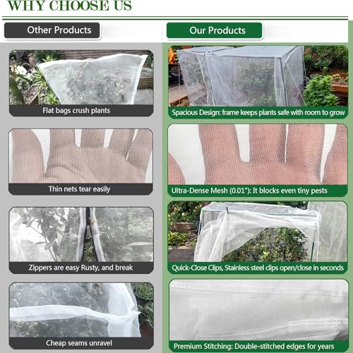 25"x25"x34" Ultra Fine Mesh Garden Netting with Frame, Pest Insect Barrier | Heavy Duty Quick-Open Plant Protection Cover with Clips for Tomato, Blueberry Bushe, Fruit Tree, Bug Bird Animal Pest Barrier - size: 25x25x34"
