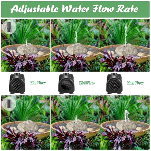 Bird Bath Water Fountain with Electric Pump for Outdoor Garden, Beige | 24H Plug In, Granite Air Pump Rock for Bird, 2 Nozzles 3 Flow Modes, IPX8 Waterproof, 450L/H Pump, Anti Dry Satety Protection - color: Beige