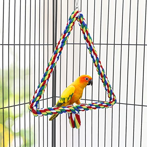 Bird Triangle Rope Swing Colorful Perch Chewing Toy for Parrots Budgie Parakeet Cockatiel Cockatoo (M) - size: M
