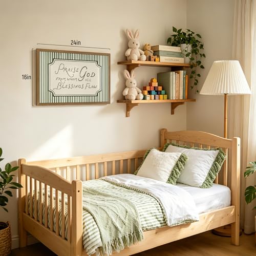 RLKHG Wood Framed Praise God From Whom All Blessings Flow Wall Art, Sage Green Farmhouse Christian Decor, Bible Verse Stripe Poster Print, Inspirational Religious Artwork for Church 16x24 Inch - color: God, size: 24"L x 16"W
