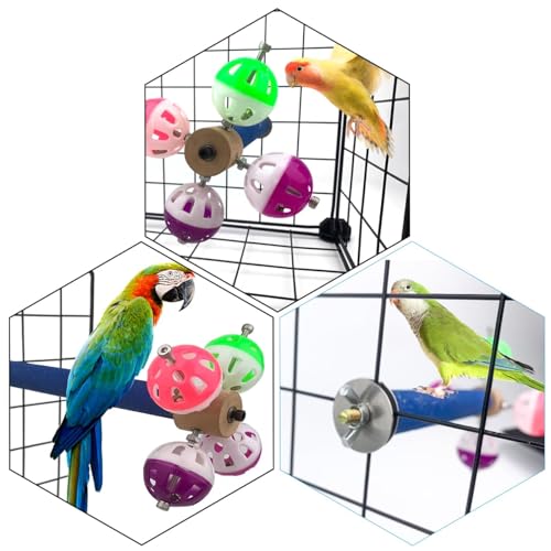 FlidRunest Perch Toy with Rotating Balls for Birds, Rough-surfaced Natural Parrot Perch Toy, Bird Bell Balls for Budgies,Parakeets, Parrots,Cockatiels,Lovebirds,Conures