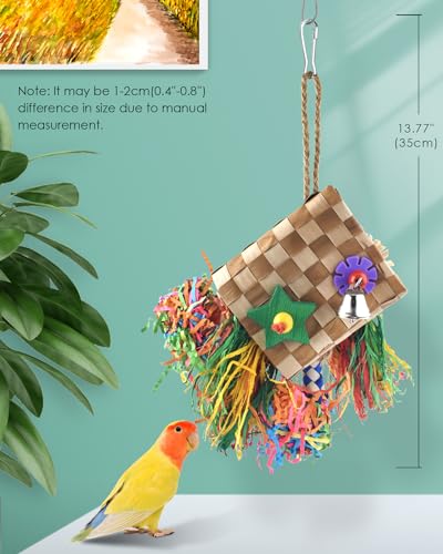 Bissap Bird Chew Toys, Parrot Foraging Shredder Natural Palm Frond Hanging Cage Toy for Conure Lovebird Budgie Cockatiel African Gray Cockatoos Amazon and Similar Sized Pet Birds - Flat Square - style: Flat Square
