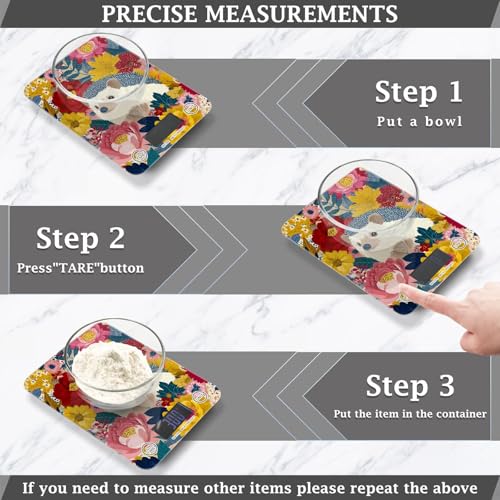 Food Scale Kitchen Scale Food Weight Scales Digital Weight Grams and Ounces Small Electronic Food Scale for Baking Cooking Garden Flowers Hedgehogs Colorful - color: Garden Flowers Hedgehogs Colorful