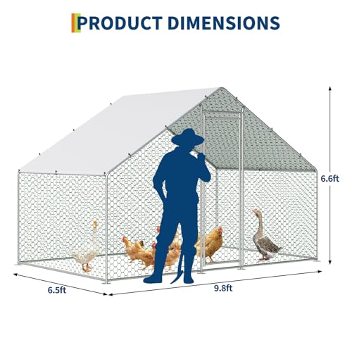 Large Metal Chicken Coop, Large Chicken Pen, Chicken Runs for Yard with Waterproof and Anti-UV Cover, Duck Rabbit House Outdoor (9.8'L x 6.5'W x 6.5'H) - size: 118.1"L x 77.2"W x 78.4"H