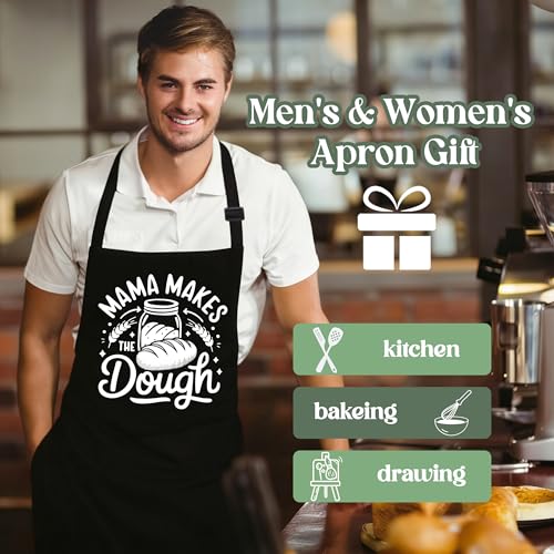 Mama Makes the Dough Sourdough Apron for Women with Large Pockets - Funny Baking Aprons, Adjustable Professional Kitchen Apron for Bread Making, BBQ - Unique Sourdough Gifts for Bakers & Moms - C17 - color: Mama Makes the Dough