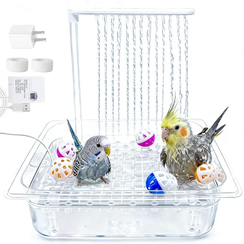 Parakeet Bird Bath with Pump,Large Automatic Parrot Bathtub Shower Fountain | Bird Bathing Tub,Circulating Water System,Parrot Bath for Budgie Cockatiel Lovebird Conure - size: Bird Bath