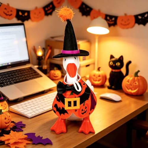 7In Halloween Witch Desk Goose Outfits Cute Desktop Geese accessories | Halloween Costumes with Black Hat Bow Tie Mini Halloween Desk Goose Clothes for Magnetic Goose Statue Decor Holiday Gifts
