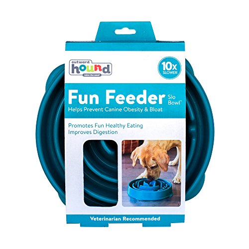 Outward Hound Fun Feeder Slo Bowl – Large 4‑Cup Capacity,Slow Feeding,Medium to Large Dogs,Non‑Slip,Turquoise,Drop Pattern,(Pack of 6) - color: Turquoise, size: Large (Pack of 6)