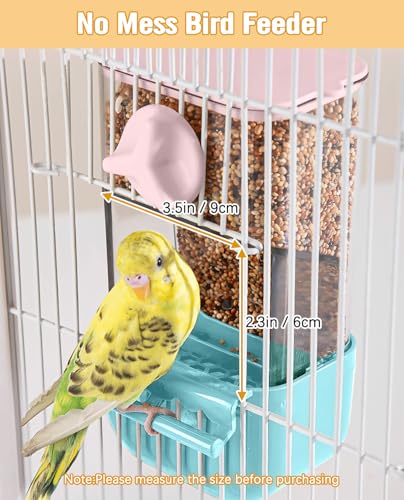 BNOSDM No Mess Bird Cage Feeders Automatic Bird Feeder Parrot Cage Accessories Transparent Seed Food Container with Perch for Finches, Parakeets, Budgies, Lovebirds, Cockatoos, Canaries (Blue) - color: Blue