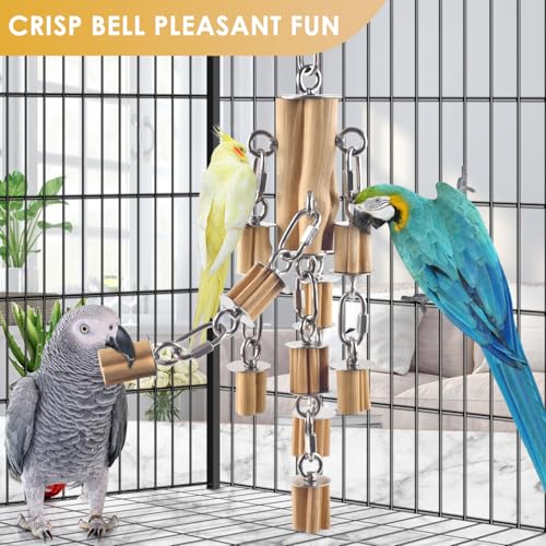 KATUMO Parrot Toys for Large Birds with Detachable Parts, 304 Stainless Steel and Natural Hardwood Chew Toy for Macaw, Cockatoo, African Greys, Medium to Large Parrots, Safe and Durable - style: wooden block