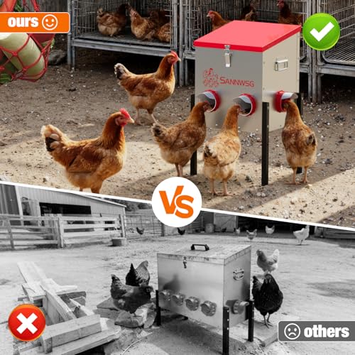 Chicken Feeders,30 lb Capacity 6 Port Automatic Chicken Feeder, Metal Chick Feeder with Locking Lid and Legs, Chicken Feeder for Chickens, Ducks, Geese - size: 6 Ports (2+2+2)
