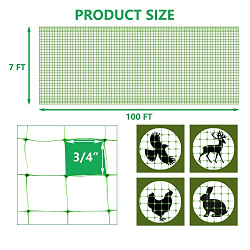 UWIOFF Garden Netting, 7 x 100 FT Bird Netting for Garden Protection, Green Deer Netting for Plants Fruit Trees Vegetables from Birds, Squirrels, Other Animals | UV Resistant, Plastic Garden Fencing Net for Plant Fruit Tree Vegetable from Bird Deer, 3/4"