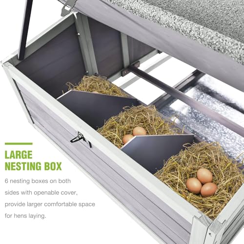 GUTINNEEN Large Chicken Coop for 4-6 Chickens, Movable Thickened Wooden Hen House on Wheels with Easy Clean Removable Tray & 2 Nesting Boxes, Extra Large Outdoor Duck Cage & Rabbit Hutch - color: Grey 14.61ft²