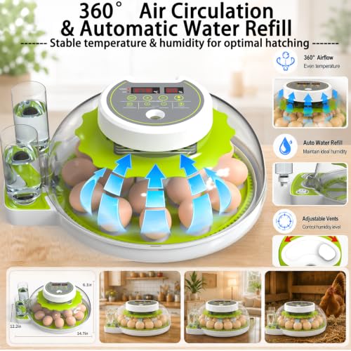18/60 Egg Incubator with Humidity Display, Incubators for Hatching Eggs, Egg Candler, Automatic Egg Turner, Poultry Egg Incubator for Hatching Chicken Duck Goose Bird Quails- Green 2 Egg Trays - color: Green