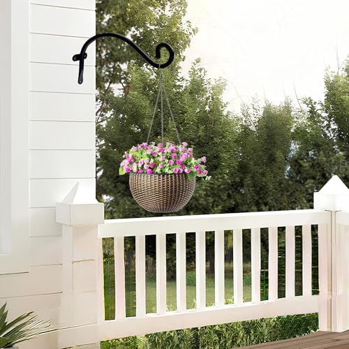 Hourleey 4 Pack Plant Hanger Outdoor, 8 Inch Heavy-Duty Hanging Plant Hook for Outside Basket, Black Metal Wall Mount Plant Bracket Hook for Flower Baskets Bird Feeder - size: 8 Inch-4 Pack